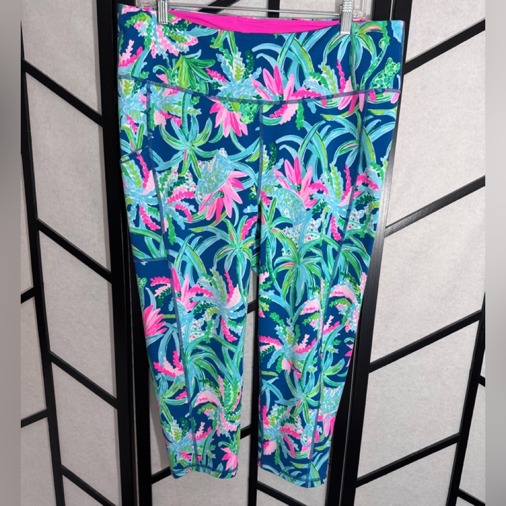 Lilly Pulitzer Luxletic Weekender High Rise Leggings Macaw Blue Sweet Escape XXL